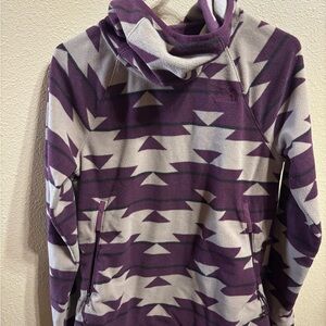 Purple and Beige Patterned Fleece Hoodie